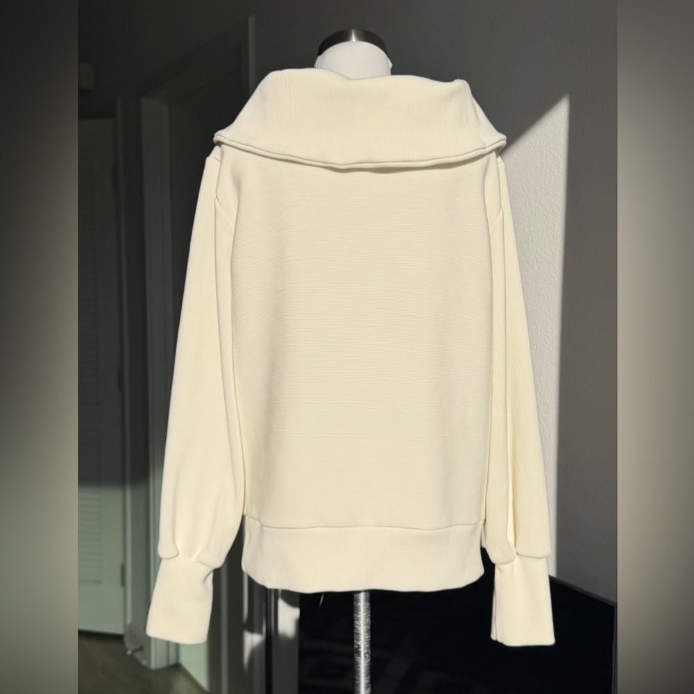 Varley Vine Ribbed Stretch-Cotton Half-Zip Sweatshirt Ivory Size S View 3